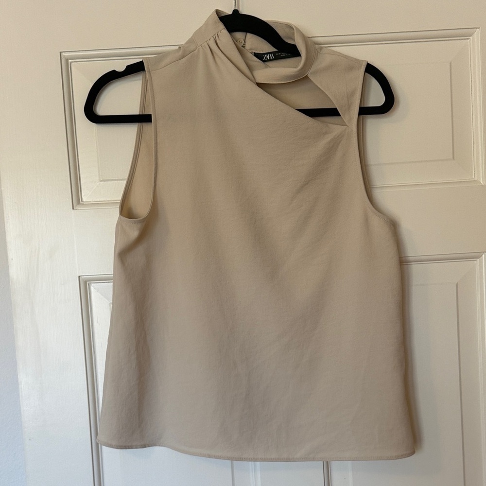 Zara Beige Sleeveless Blouse